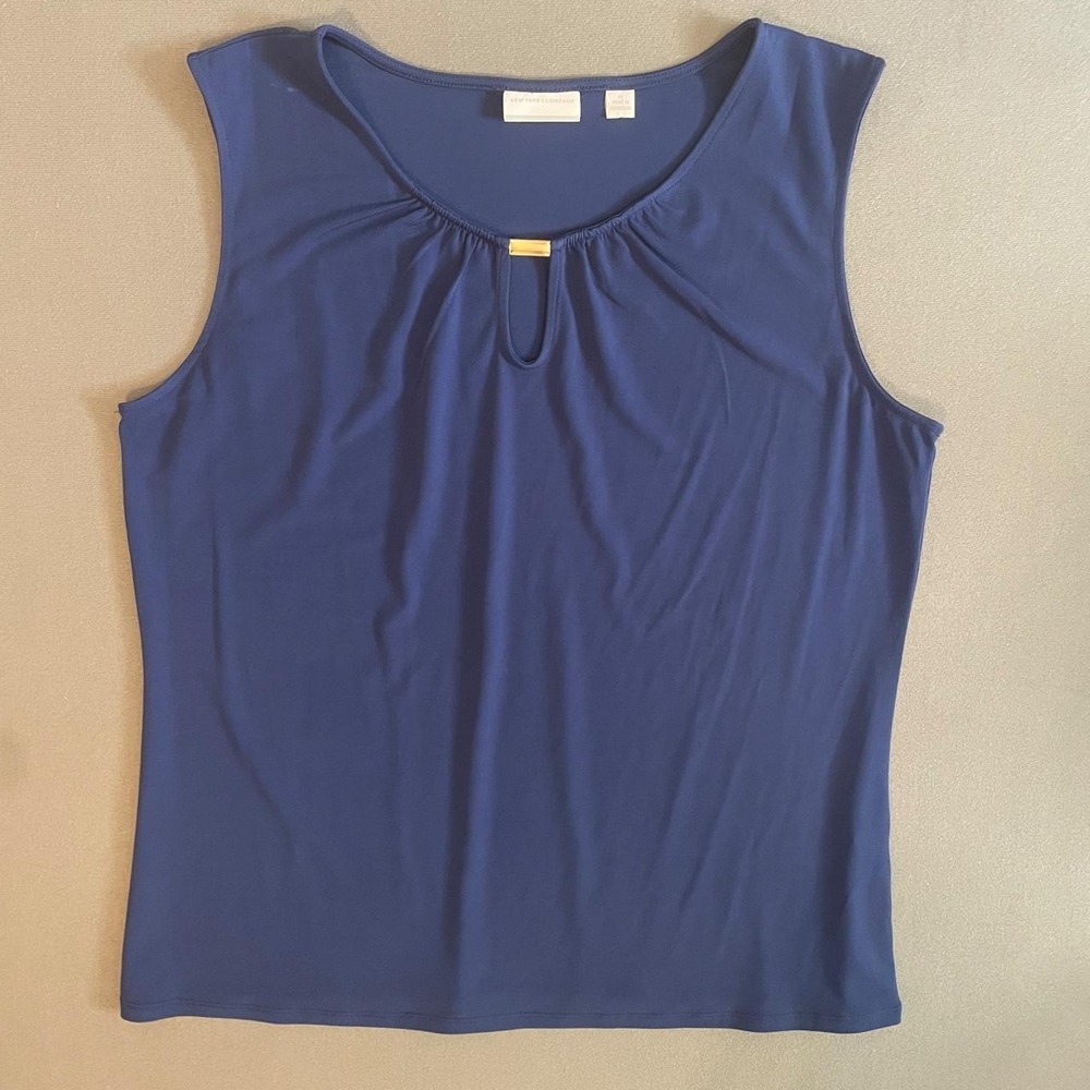 New York & Company navy blue sleeveless top with gold accent, size XL